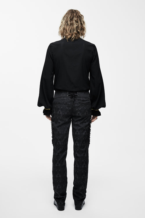 Black Chiffon Chest Embroidery Lace Sleeves Mens Gothic Blouse - Product - 3