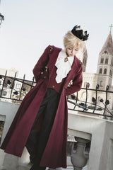 Red [The Legend of Dracula] Bat Collar Long Sleeves Prince Handsome Ouji Lolita Coat - Product - 6