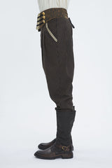 Brown High Waisted Striped  Lace-Up Men's Gothic Pants - Product - 3