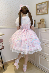 Pink [Cute Rabbit Sweet Cake] Print Ruffle Bowknot Lace Sweet Lolita Jsk Dress - Product - 2