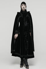 Black Stand Collar Embroidered Lace-Up Women's Gothic Coat - Black - 1