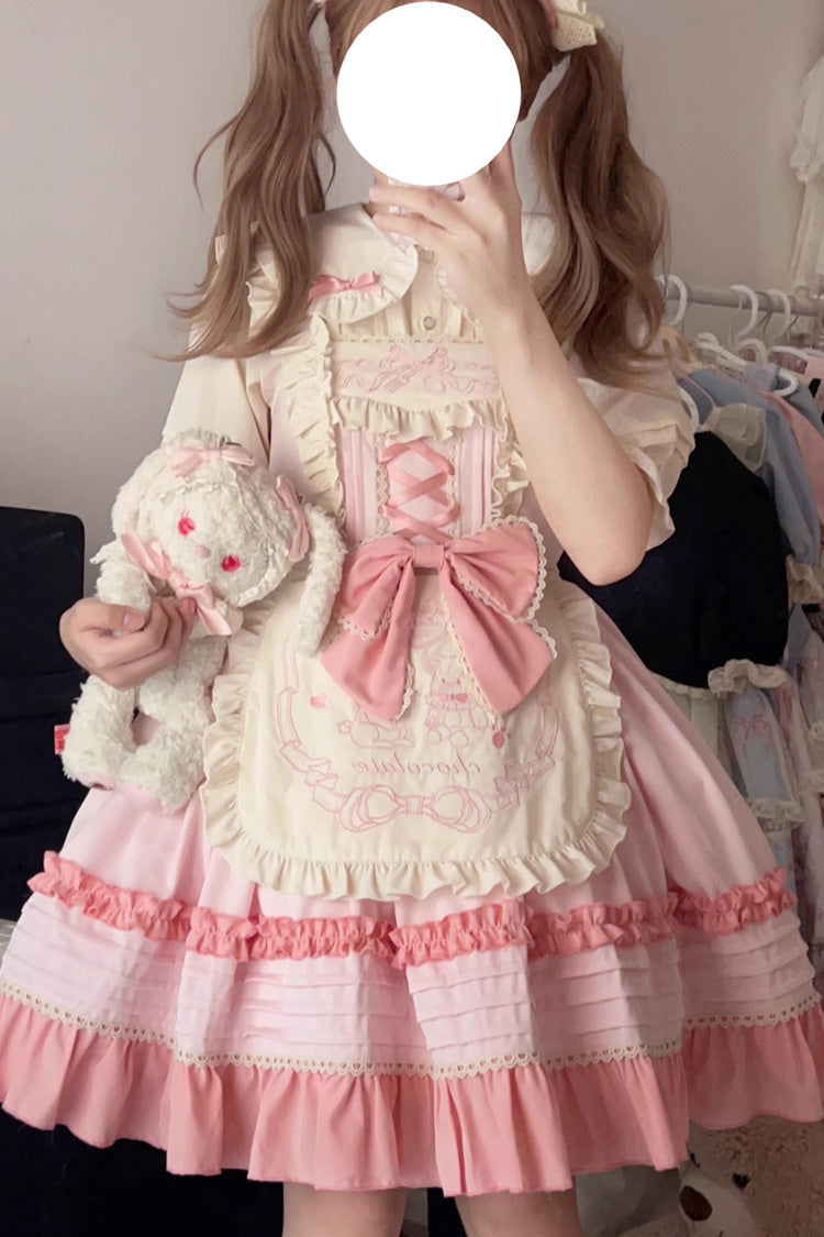 Raw Chocolate Mille Crepe Ruffle Bowknot Sweet Princess Lolita Jsk Dress 3 Colors - Pink - 1