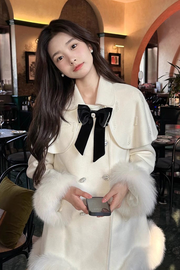 White Long Sleeves Bowknot Sweet Elegant Princess Lolita Cloak Coat - Product - 3