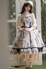 Ivory Rose Print Ruffle Sweet Elegant Princess Lolita Dress - Product - 3