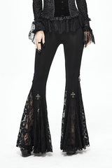 Black Cross Knit Lace Bell Gothic Womens Pants - Black - 1