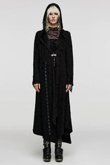 Black Ripped Mesh Stitching Irregular Hooded Womens Steampunk Coat - Product - 2