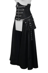 Black Chain Shaped Ribbons Zipper Up Leather Big Swing Punk Womens Half Skirt - Product - 2