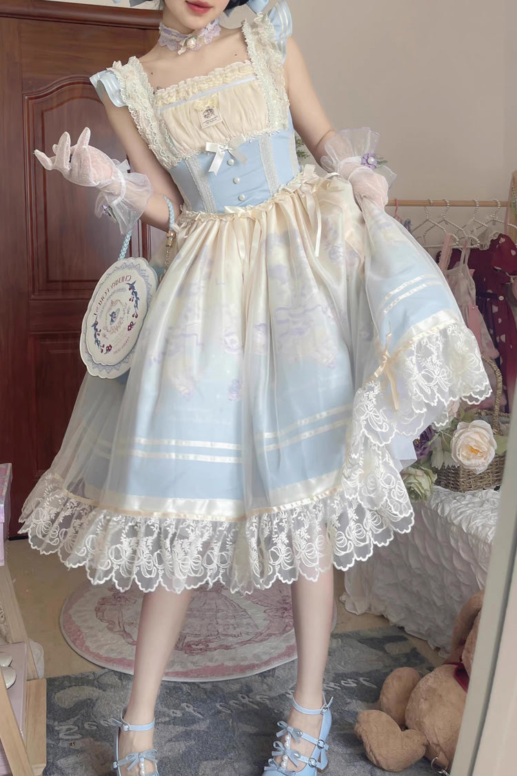 Dream Doll Ballet Rabbit Print Sweet Lolita Jsk Dress 2 Colors - Blue - 1