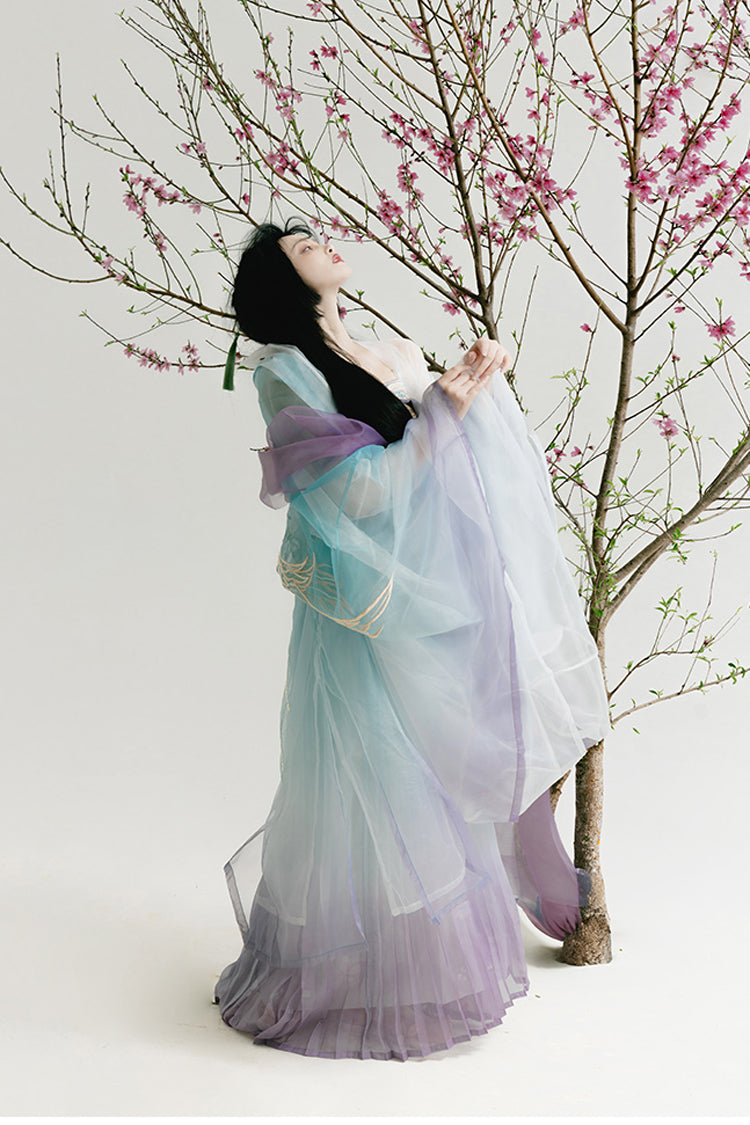 Multi-Color Off Shoulder High Waisted Embroidery Women's Classic Hanfu Dress Full Set - Product - 3