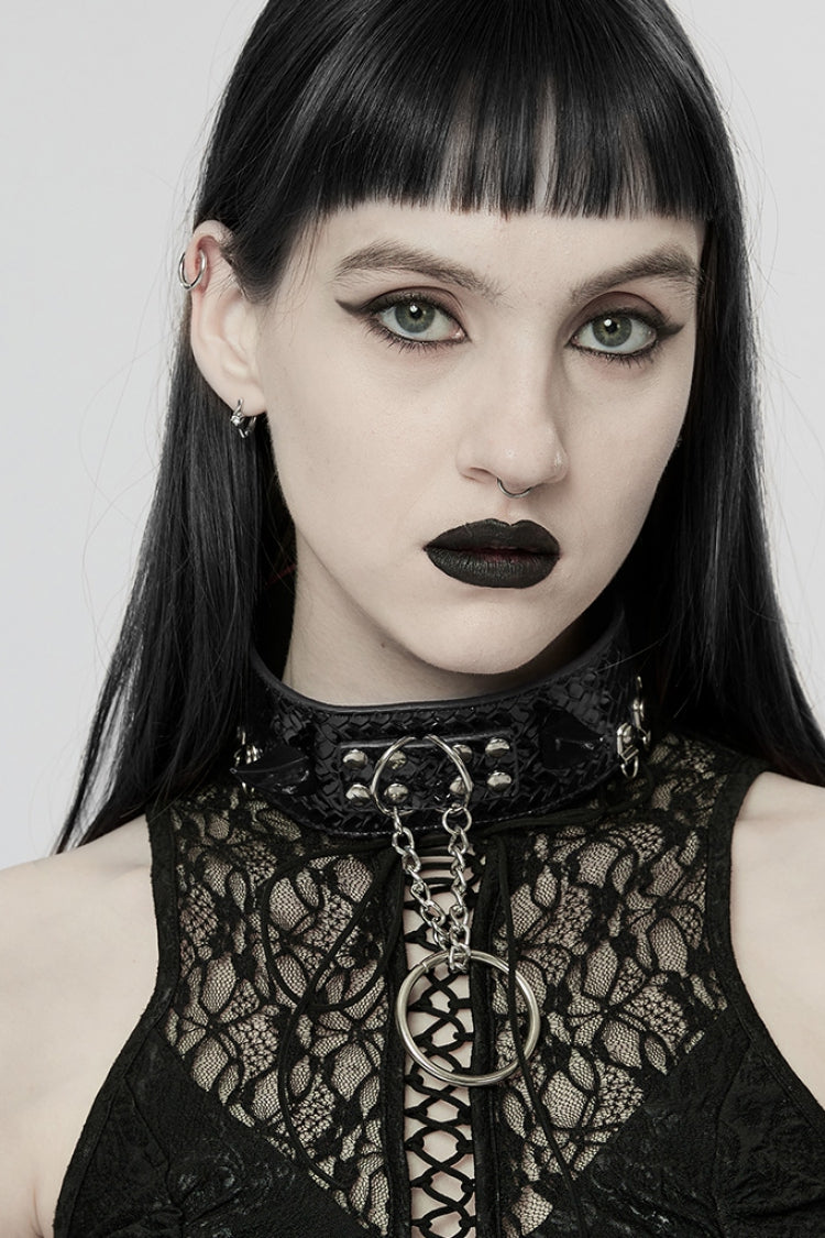 Snakeskin Faux Leather Metal Rivets Women's Steampunk Choker 2 Colors - Product - 2