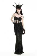 Black Spaghetti Straps Sheer Double-Layered Ruffled Lace Women's Gothic Top - Product - 7