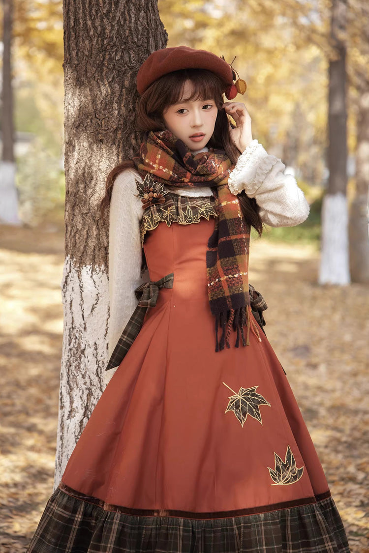 [Autumn Chronicles] Sleeveless Printed Ruffled Embroidered Spliced Slim Sweet Lolita Jsk Dress - Product - 12