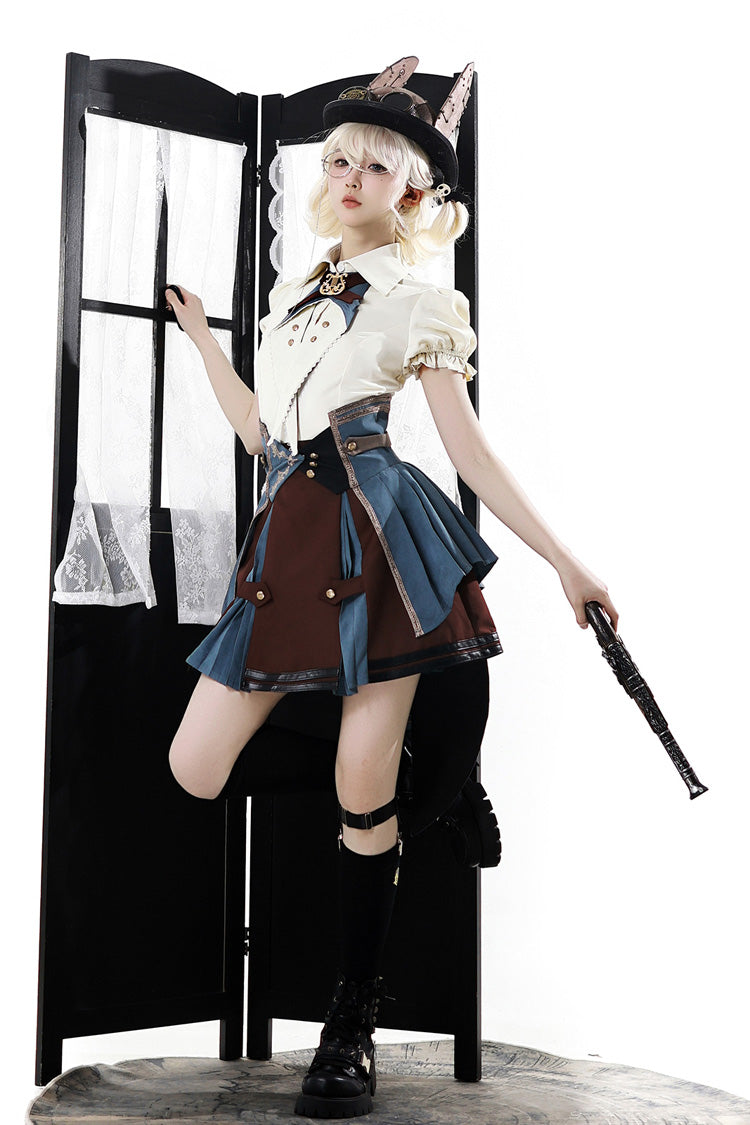 [Fairy Town Train Conductor] British Academy Short Sleeves Embroidery Punk Handsome Lolita Skirt Set - Product - 7