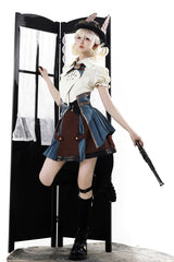 [Fairy Town Train Conductor] British Academy Short Sleeves Embroidery Punk Handsome Lolita Skirt Set - Product - 7