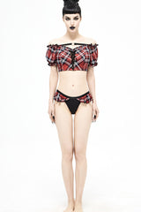 Black/Red Plaid Frilly Women's Punk Swim Shorts - Product - 4