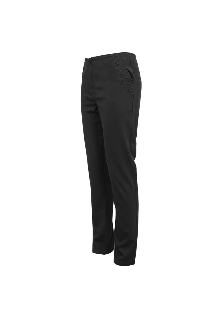 Black Webbing Twill Suit Material Side Pocket Floral-Shaped Men's Gothic Pants - Product - 6