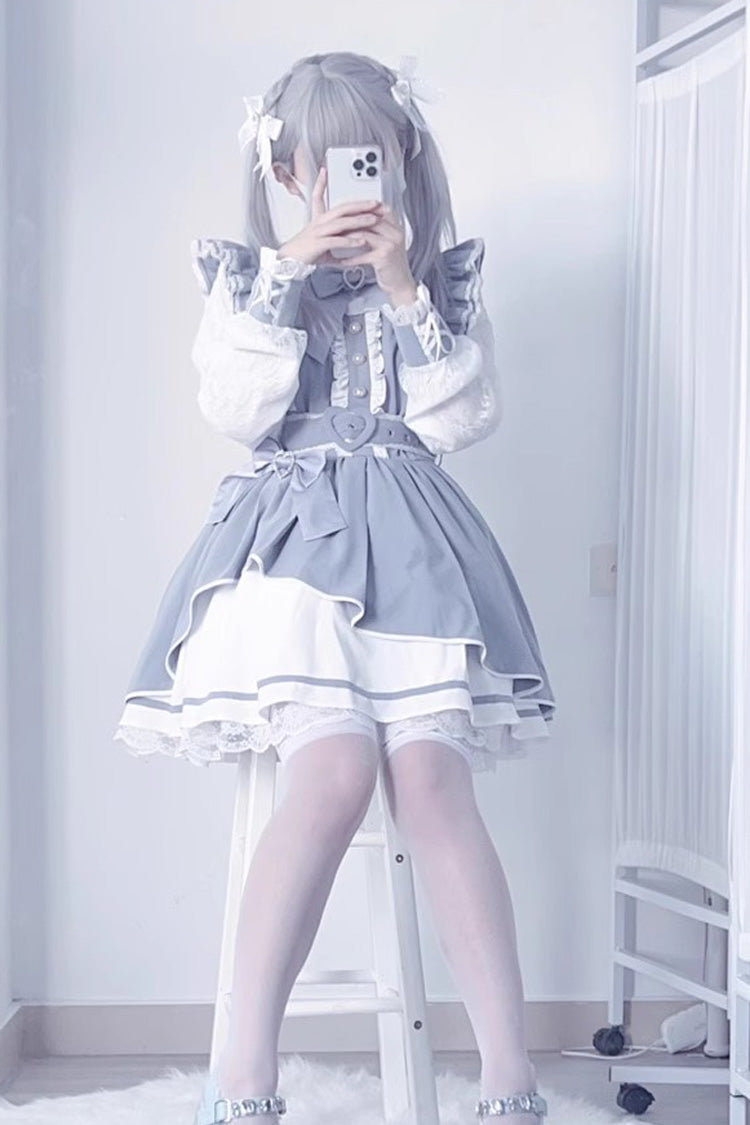 [Little Idol] Ruffle Bowknot Lace Irregular Asymmetric Jirai Kei Dress 6 Colors - Product - 3