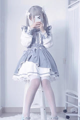 [Little Idol] Ruffle Bowknot Lace Irregular Asymmetric Jirai Kei Dress 6 Colors - Product - 3