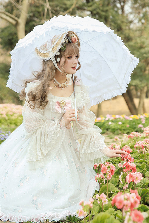 White Pearl Lace Lily Of The Valley Floral Embroidery Plus Size Sweet Lolita JSK Dress - Product - 3