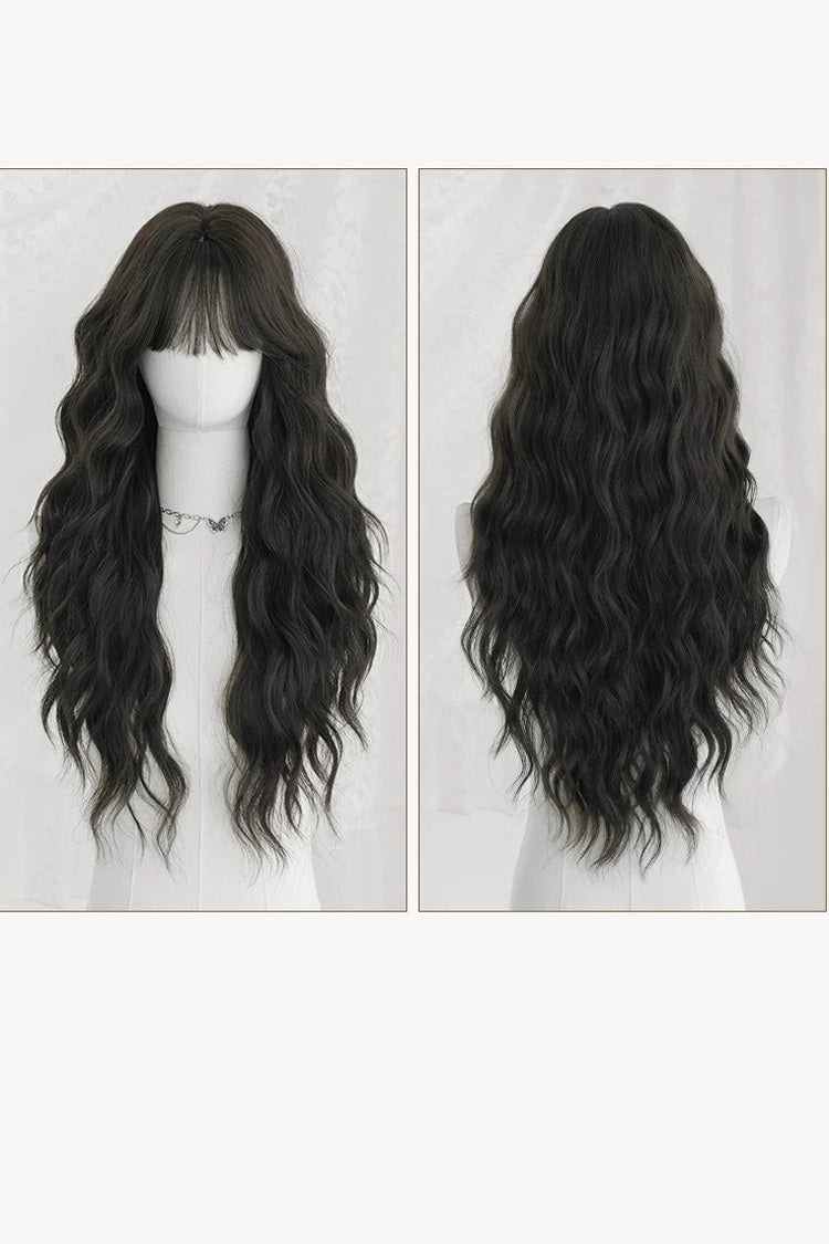 Korean Fluffy Long Water Wave Sweet Lolita Wig with Thin Air Bangs 3 Colors - Product - 9