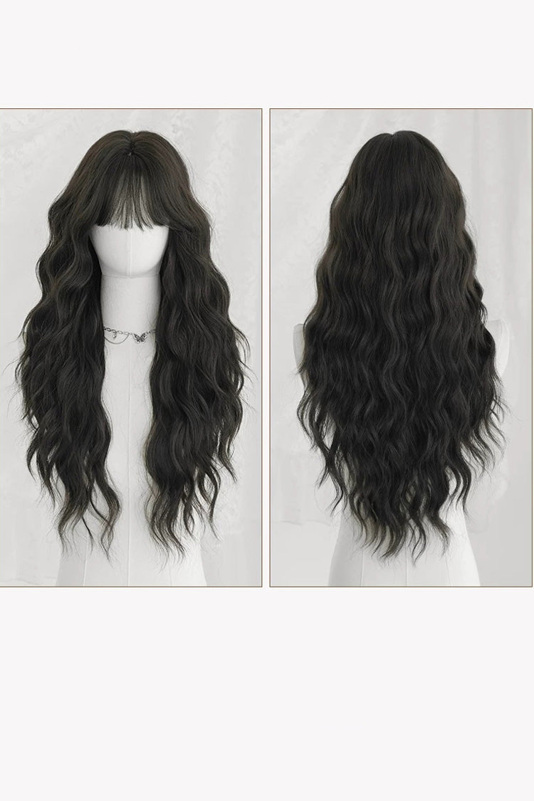Korean Fluffy Long Water Wave Sweet Lolita Wig with Thin Air Bangs 3 Colors - Product - 9
