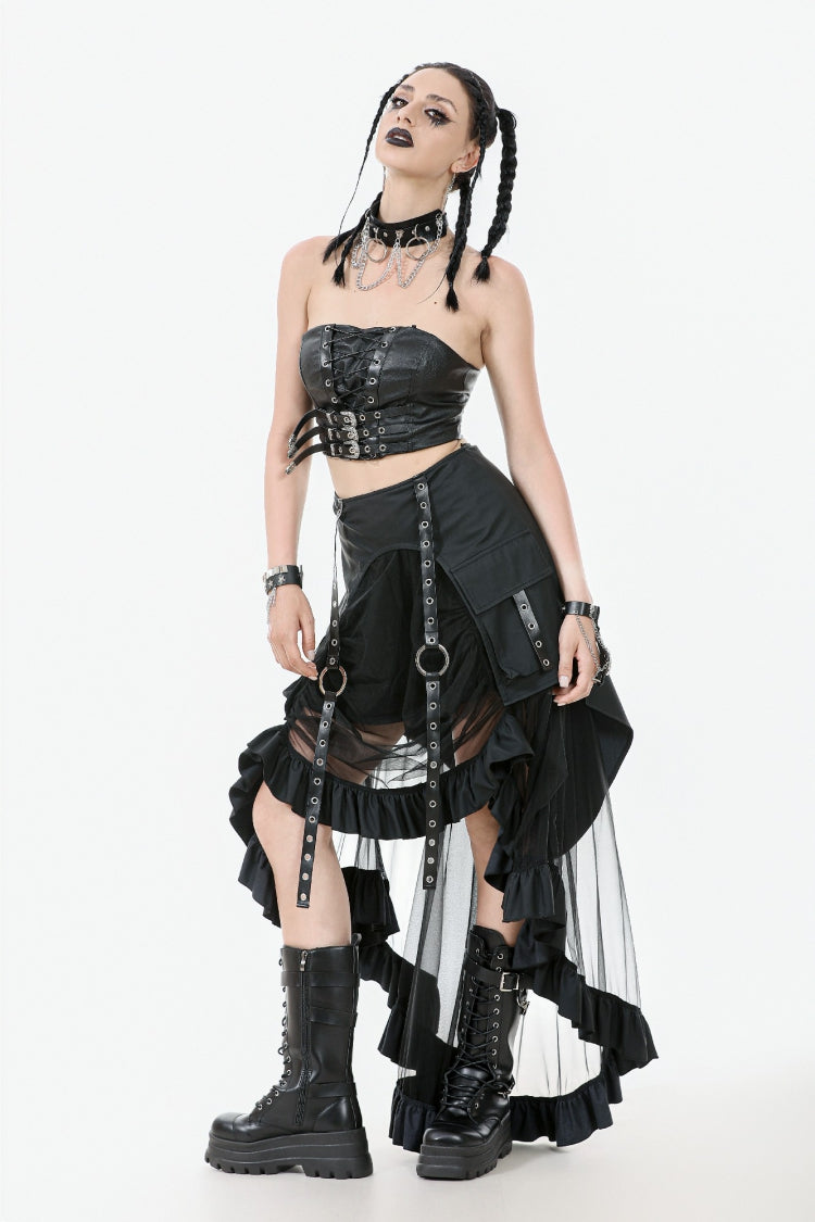 Black Lace-Up Eyelet Belted Women's Punk Bustier - Product - 7