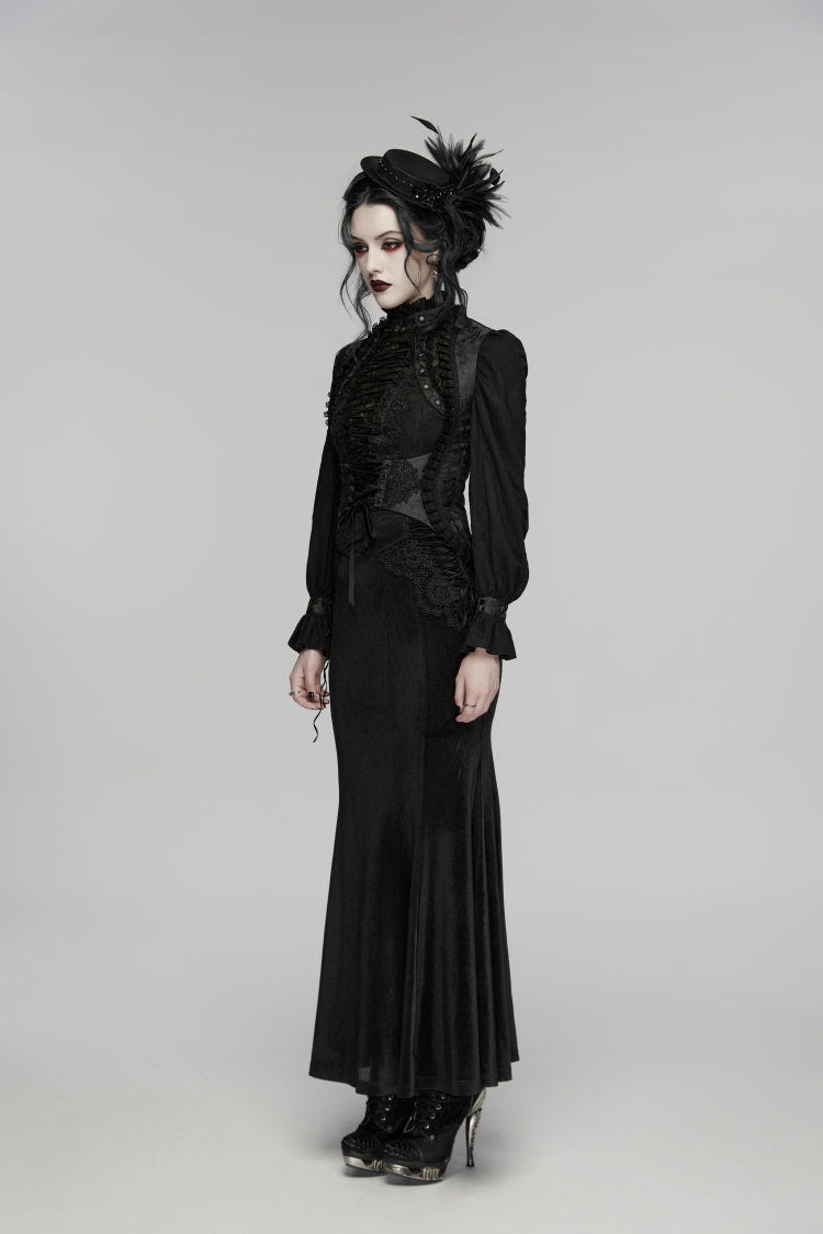 Black Jacquard Embroidered Lace Lace-Up Slim Women's Gothic Vest - Product - 3