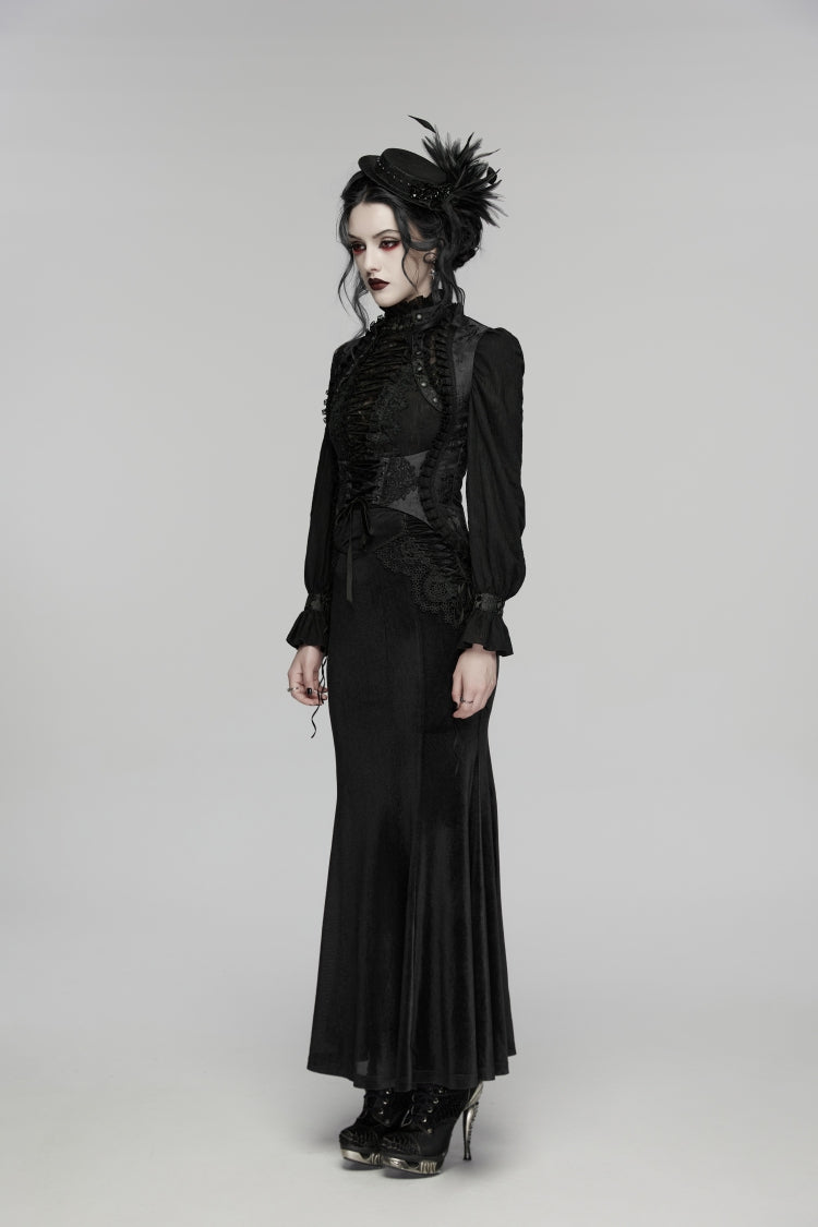 Black Jacquard Embroidered Lace Lace-Up Slim Women's Gothic Vest - Product - 3