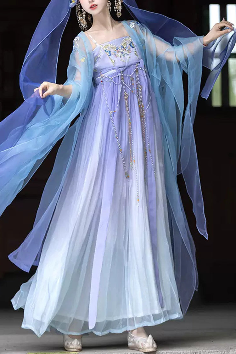 Purple Embroidery Lace Women's Classic Hanfu Dress Full Set - Purple - 1