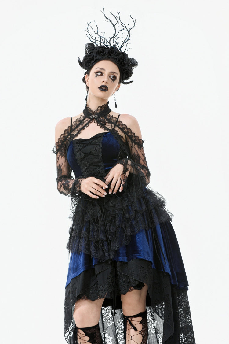 Black Off Shoulder Long Sleeves Sheer Floral Lace Women's Gothic Shrug - Product - 8