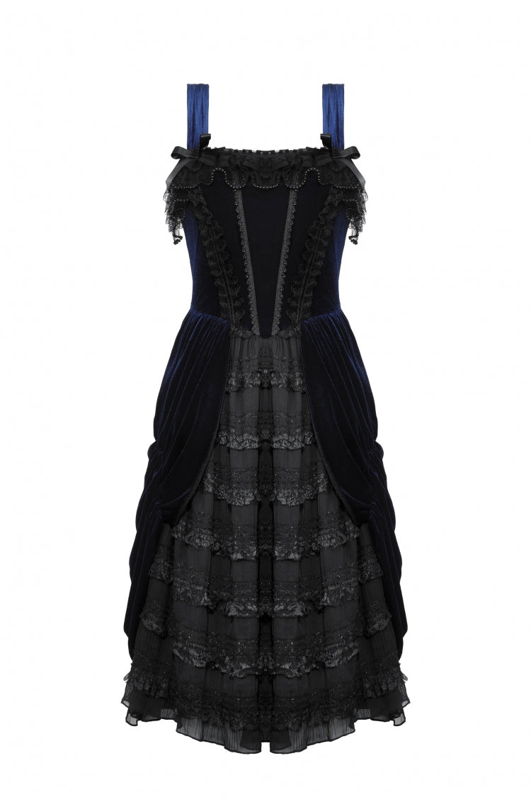 Black/Blue Sleeveless Multi-Layered Ruffled Lace Women's Lolita Gothic Slip Dress Wedding Dress - Product - 3
