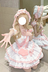 Pink [Star Grant Angel] Triple-Layered Print Ruffle Sweet Lolita Dress - Product - 14
