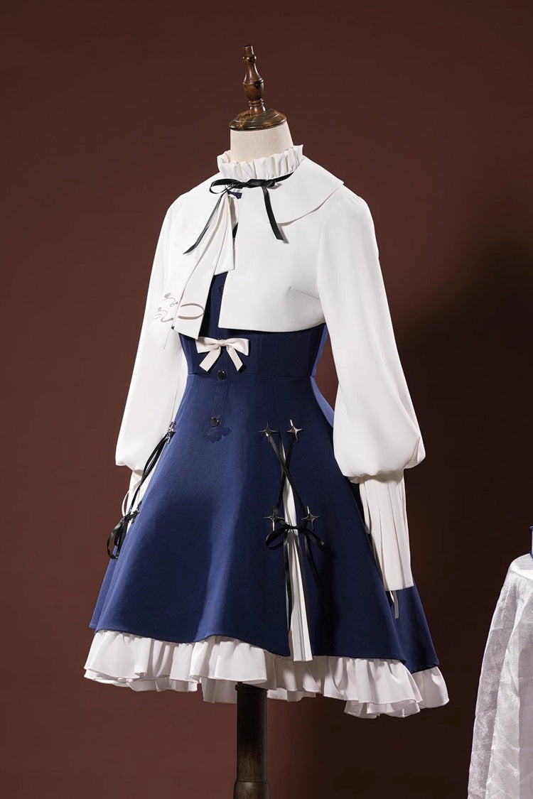 Blue/White [Arknights Amiya] Ruffle Bowknot Classic Cosplay Lolita Dress Set - Product - 4