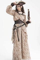 Apricot Ruffle Lace-Up Women's Gothic Eyelets Rivets Long Skirt - Product - 10