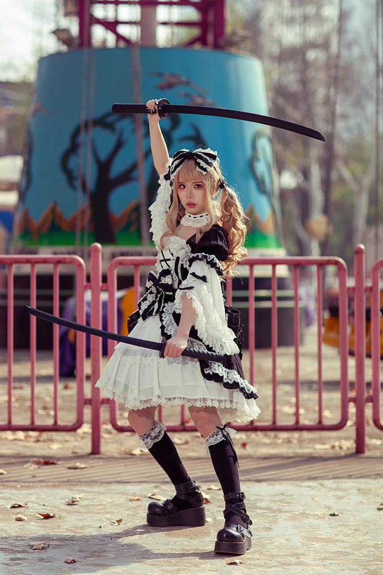 White/Black Short Sleeves Cardigan Bowknot Doll Sweet Lolita Dress - Product - 10