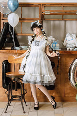 White/Blue Sleeveless Diamond Plaid Print Bowknot Alice Sweet Lolita JSK Dress - Product - 2