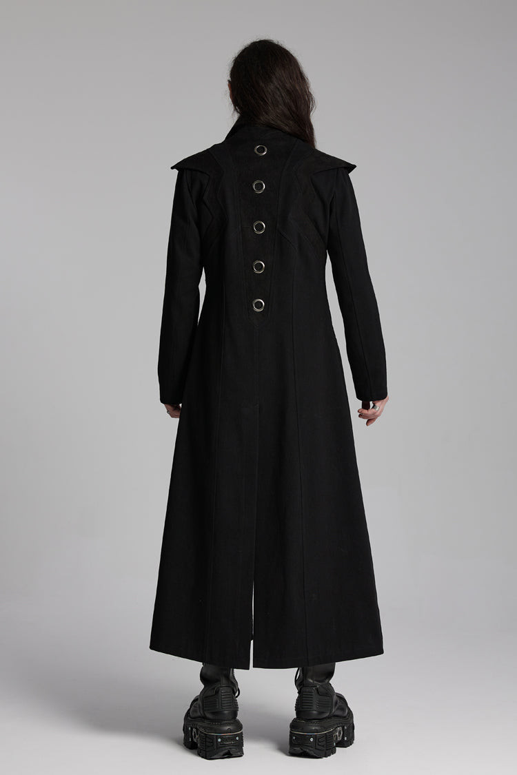 Black Metal Ring Zipper Long Sleeves Men's Punk Long Jacket - Product - 6