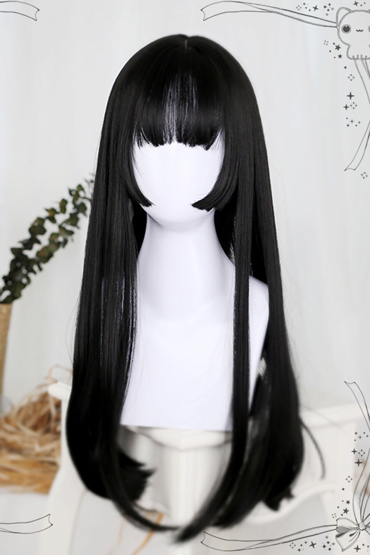 Two Colors Hime Cut  Long Straight Hair Classic Lolita Wigs - Black - 1