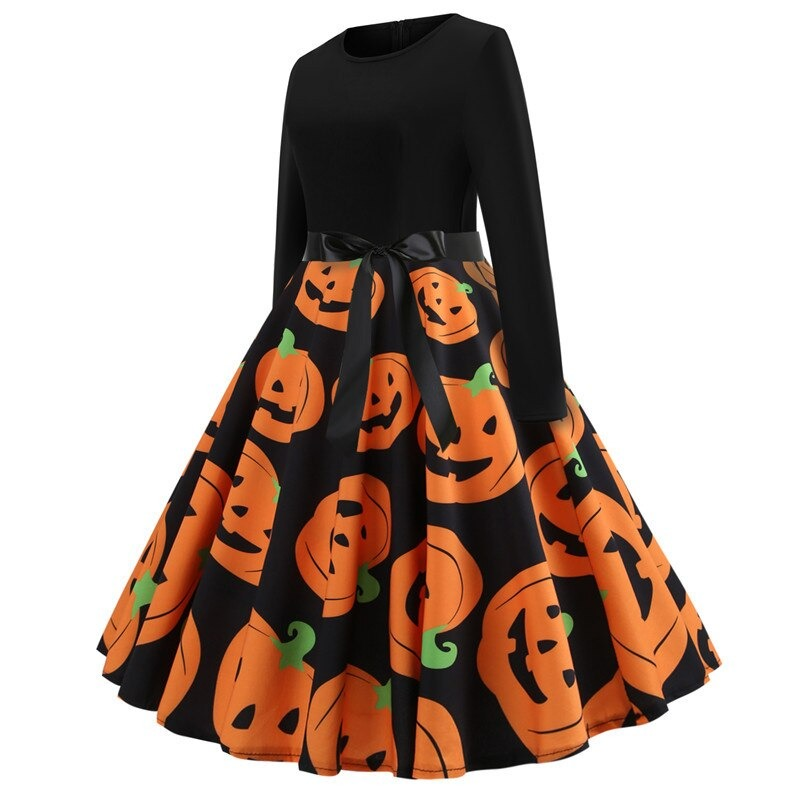 Fantastic Women's Halloween Dress with Pumpkin Print / Ladies Clothes with Long Sleeve - image 6