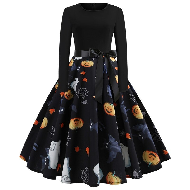 Fantastic Women's Halloween Dress with Pumpkin Print / Ladies Clothes with Long Sleeve - image 2
