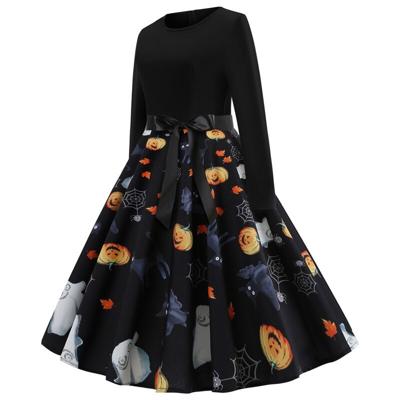 Fantastic Women's Halloween Dress with Pumpkin Print / Ladies Clothes with Long Sleeve - image 3