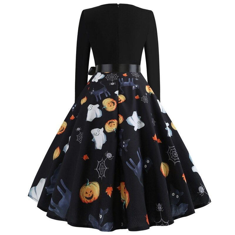 Fantastic Women's Halloween Dress with Pumpkin Print / Ladies Clothes with Long Sleeve - image 4