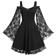 Gothic Women's Lace Patchwork Dresses With Flare Sleeve - image 1