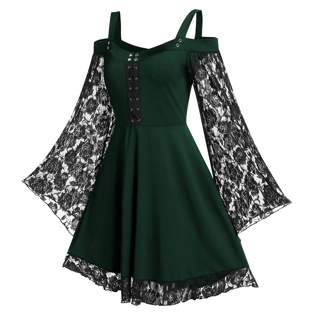 Gothic Women's Lace Patchwork Dresses With Flare Sleeve - image 5