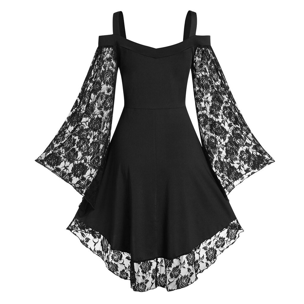 Gothic Women's Lace Patchwork Dresses With Flare Sleeve - image 3