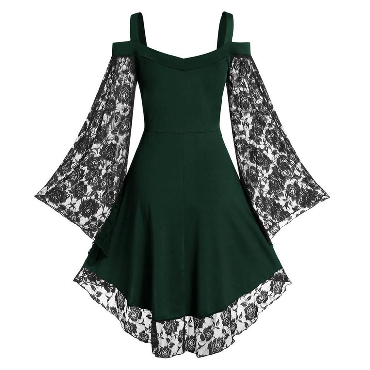 Gothic Women's Lace Patchwork Dresses With Flare Sleeve - image 6