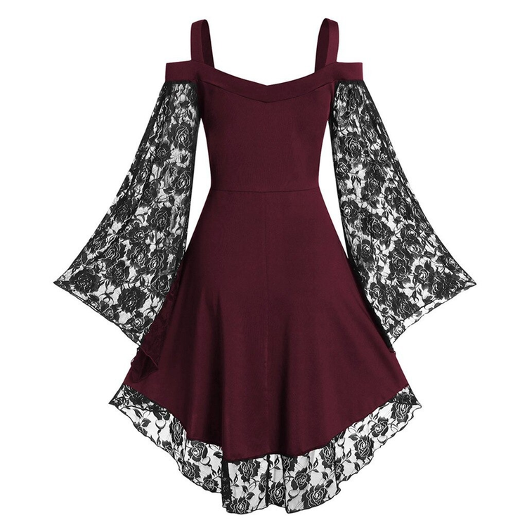 Gothic Women's Lace Patchwork Dresses With Flare Sleeve - image 9