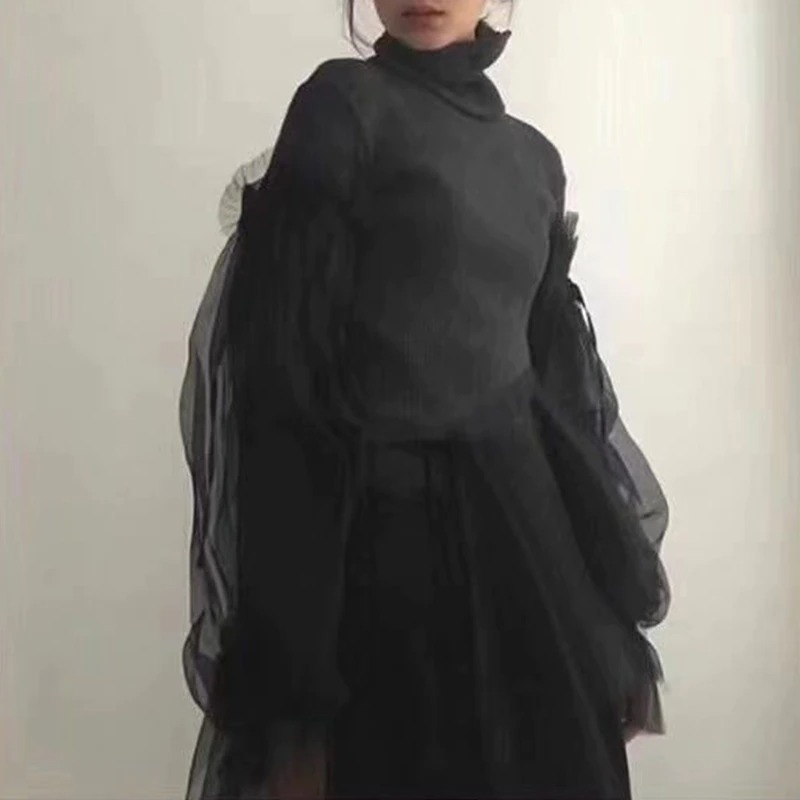 Fashion Gothic Dress with Long Sleeve / Black Women's Turtleneck Sweater - image 4