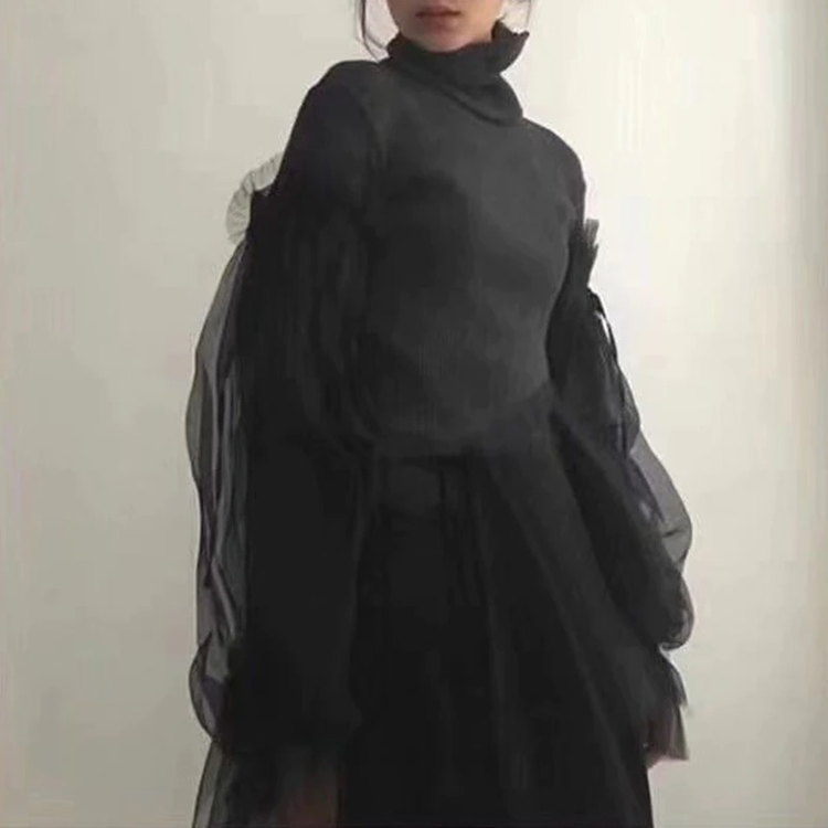 Fashion Gothic Dress with Long Sleeve / Black Women's Turtleneck Sweater - image 4