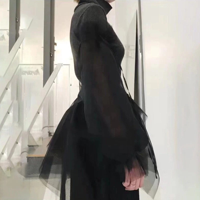Fashion Gothic Dress with Long Sleeve / Black Women's Turtleneck Sweater - image 5